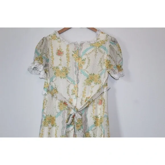 Vintage Floral Prairie Peasant Lace Maxi Dress Bridgeton Ivory Women's 13 H14102 - Picture 9 of 11